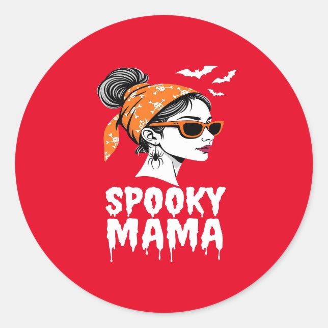 Spooky Mama Halloween Retro Design Classic Round Sticker (Front)