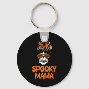Spooky Mama Lazy Halloween Costume Skull Messy Bun Key Ring