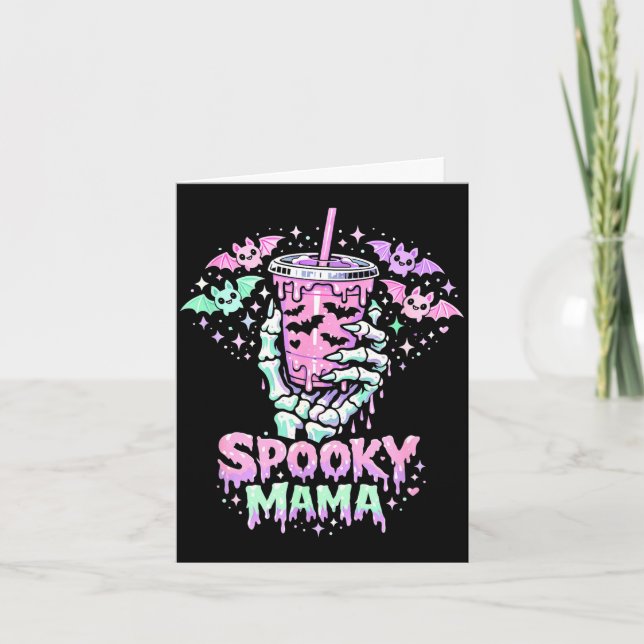 Spooky mama pastel goth skeleton hand coffee mum card (Front)