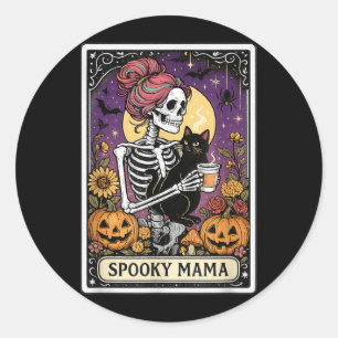 Spooky Mama Tarot Card For Halloween Skull Coffee Classic Round Sticker