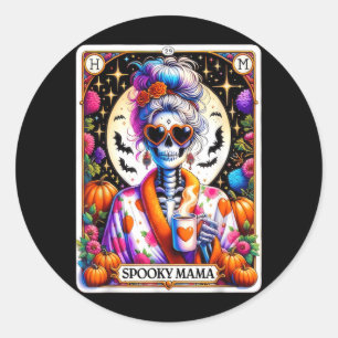 Spooky Mama Tarot Card Halloween Black Cat Mum Classic Round Sticker