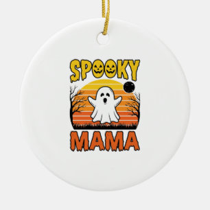 Spooky Mama Vintage Ghost Halloween Shirt Design_1 Ceramic Tree Decoration