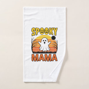 Spooky Mama Vintage Ghost Halloween Shirt Design_1 Hand Towel