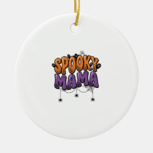 Spooky Mama Vintage Halloween Mum Shirt Design_1 Ceramic Tree Decoration