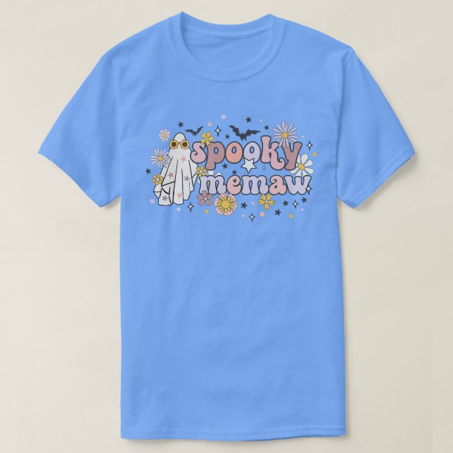 Spooky Memaw Retro Groovy Cute Ghost Halloween Cos T-Shirt (Design Front)