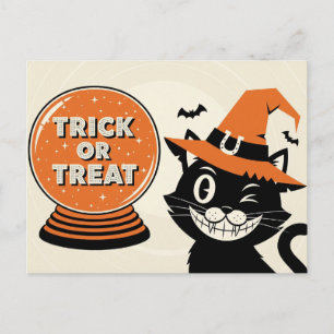 Spooky MidCentury Charm "Trick or Treat" Halloween Postcard