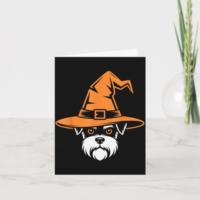 Spooky Miniature Schnauzer Witch Hat Halloween Dog Card (Front)