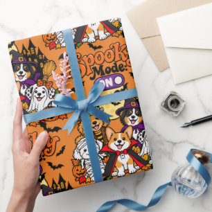 Spooky Mode ON Cute Dogs Halloween Large Wrapping Paper