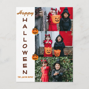 Spooky Modern Halloween Family Three Photo Collage Holiday Postcard