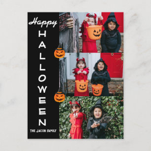 Spooky Modern Halloween Family Three Photo Collage Holiday Postcard