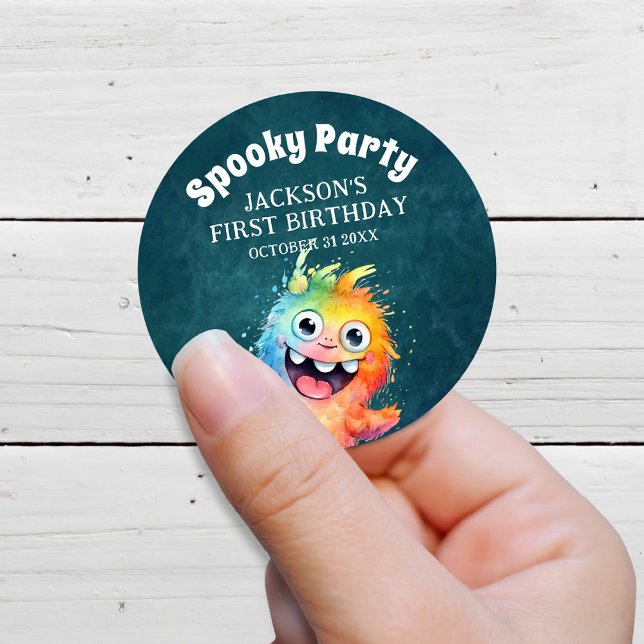 Spooky Monsters Kids Halloween Birthday Party Classic Round Sticker (Creator Uploaded)