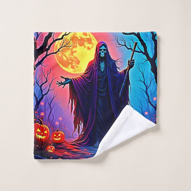 Spooky Moon Death's Call Design Bath Towel Set (Wash Cloth)