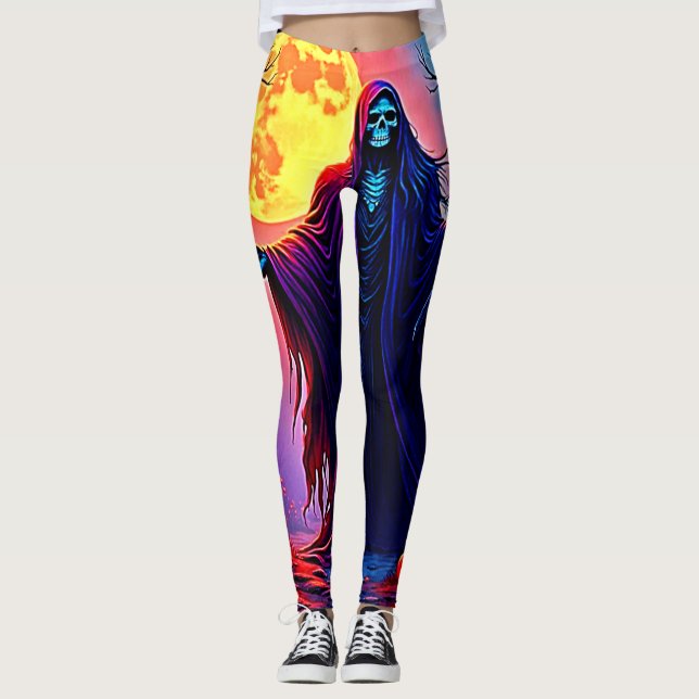 Spooky Moon Death's Call Design Leggings (Front)