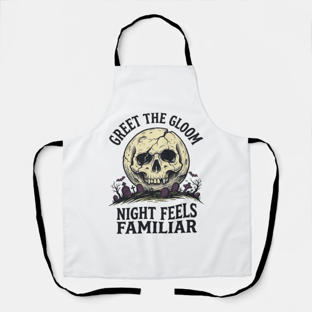 Spooky Moon Skull Halloween Graphic Shirt_1 Apron (Front)