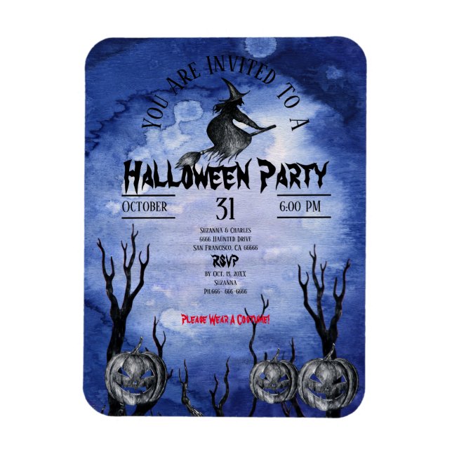 Spooky Moon Witch Pumpkins Graveyard black Magnet (Vertical)