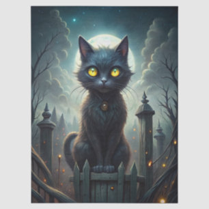 Spooky Moonlit Black Cat Halloween Decoupage Tissue Paper