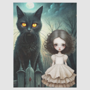 Spooky Moonlit Black Cat Halloween Decoupage Tissue Paper