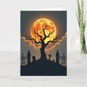 Spooky Moonlit Graveyard Card