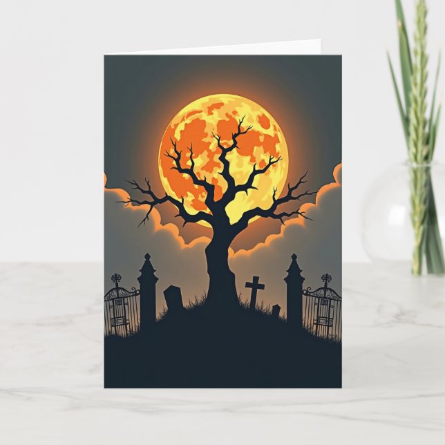Spooky Moonlit Graveyard Card (Front)