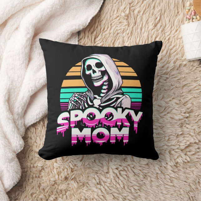 Spooky Mum: Vaporwave Skeleton Halloween Mama Cushion (Blanket)
