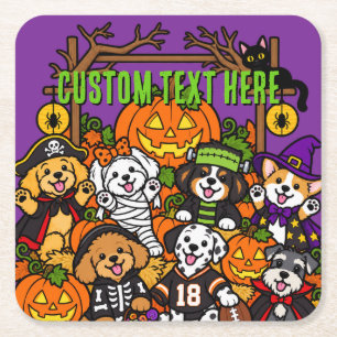 Spooky mummy frankenstein pirate witch vampire pup square paper coaster