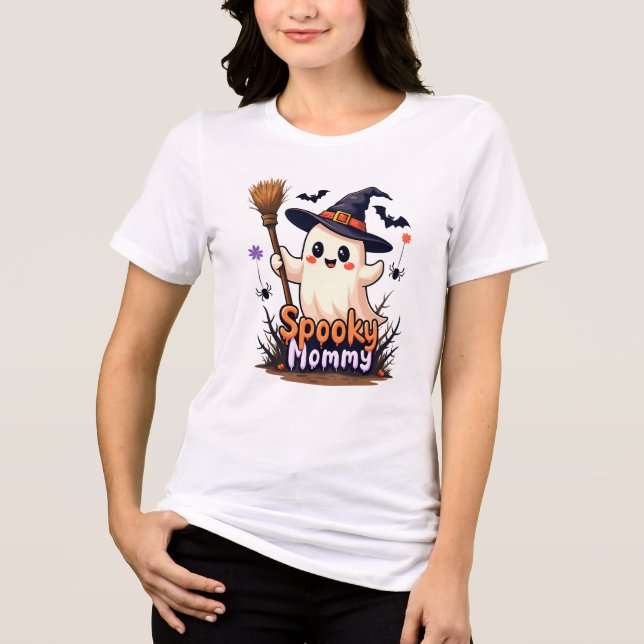 Spooky Mummy Halloween Ghost with Witch Hat  Tri-Blend Shirt (Front)