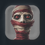 Spooky Mummy Halloween Party Scary Paper Plate<br><div class="desc">Unleash the fearsome spirit of Halloween with our Haunted Mummy Party Paper Plates! This eye-catching design features a terrifying undead mummy, complete with glowing red eyes that pierce through the darkness. The intricate design showcases the mummy's face, wrapped in ominous red and white bindings, set against a striking black background...</div>