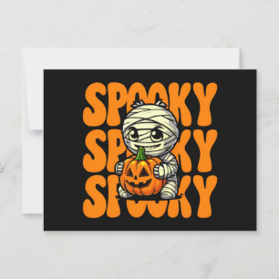 Spooky Mummy Hugging Pumpkin Halloween Postcard