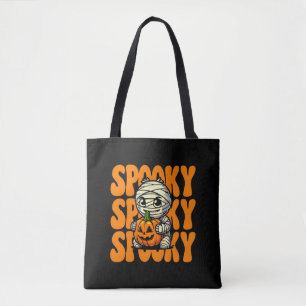 Spooky Mummy Hugging Pumpkin Halloween Tote Bag