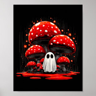 Spooky mushroom forest ghost cottagecore halloween poster