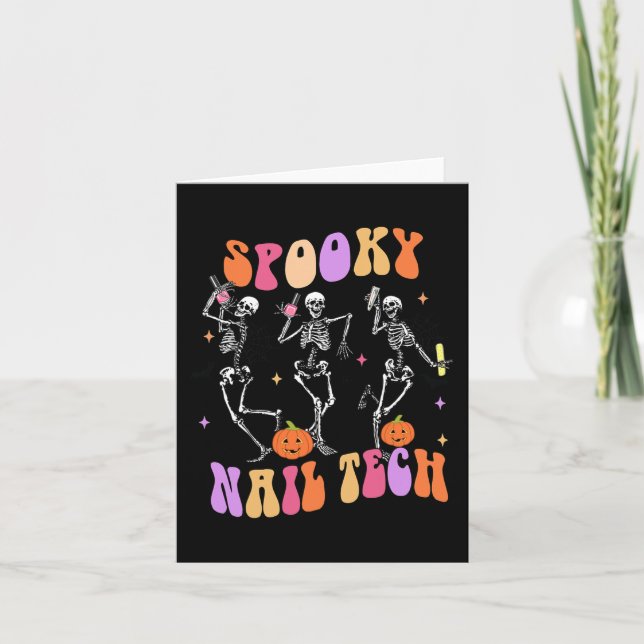 Spooky Nail Tech Fun Skeleton Nail Tech Halloween  Card (Front)