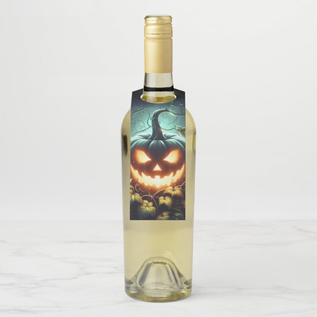 Spooky nature glowing Halloween pumpkin Bottle Tag (On Bottle)