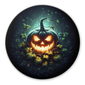 Spooky nature glowing Halloween pumpkin Ceramic Knob