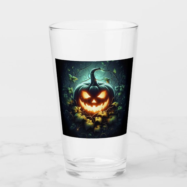 Spooky nature glowing Halloween pumpkin Glass (Front)