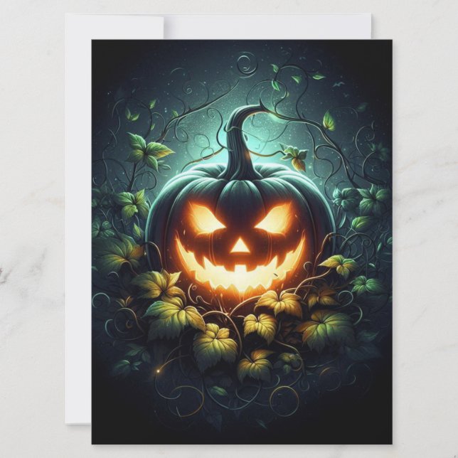 Spooky nature glowing Halloween pumpkin Holiday Card (Front)