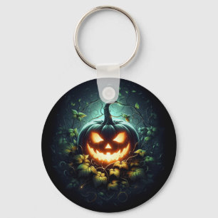 Spooky nature glowing Halloween pumpkin Key Ring