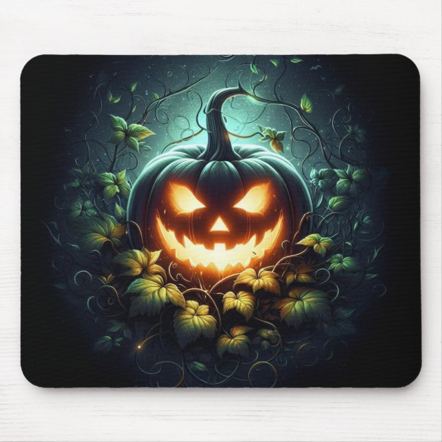 Spooky nature glowing Halloween pumpkin Mouse Pad (Front)