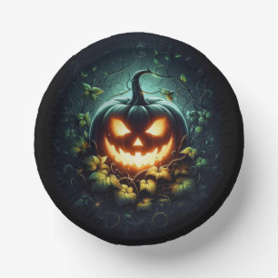 Spooky nature glowing Halloween pumpkin Paper Plate