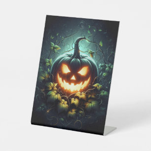 Spooky nature glowing Halloween pumpkin Pedestal Sign