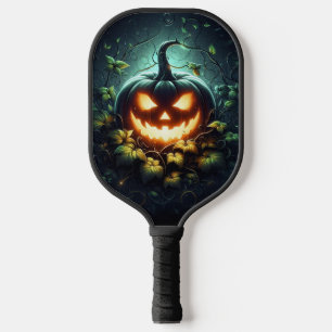 Spooky nature glowing Halloween pumpkin Pickleball Paddle