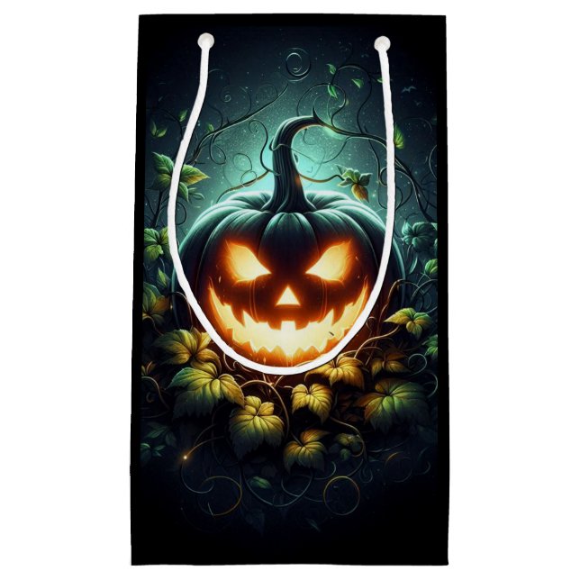 Spooky nature glowing Halloween pumpkin Small Gift Bag (Front)
