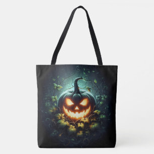 Spooky nature glowing Halloween pumpkin Tote Bag