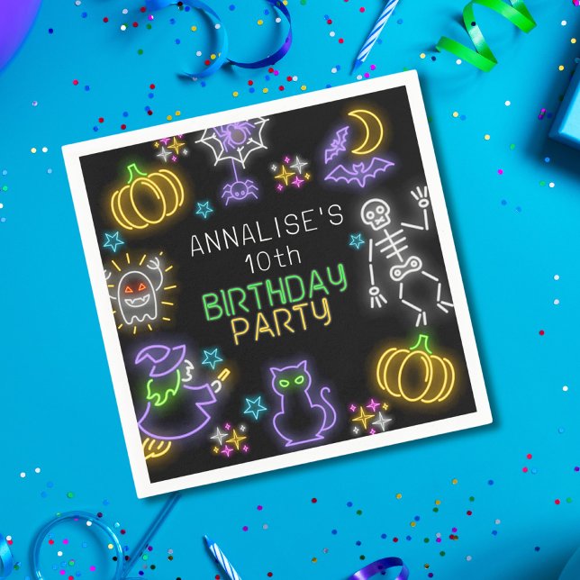 Spooky Neon Any Age Halloween Birthday Napkin (Creator Uploaded)