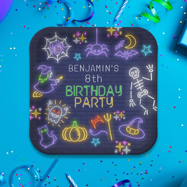 Spooky Neon Any Age Halloween Birthday Paper Plate (Creator Uploaded)