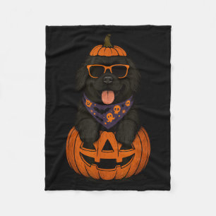 Spooky Newfoundland Dog Pumpkin Halloween Newfie Fleece Blanket
