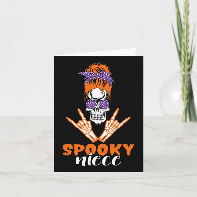 Spooky Niece Design For Halloween Funny Skull  Card (Front)