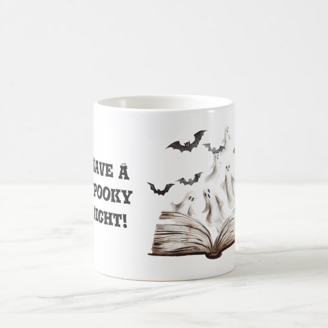 Spooky Night Book Ghosts Bats Coffee Mug (Center)