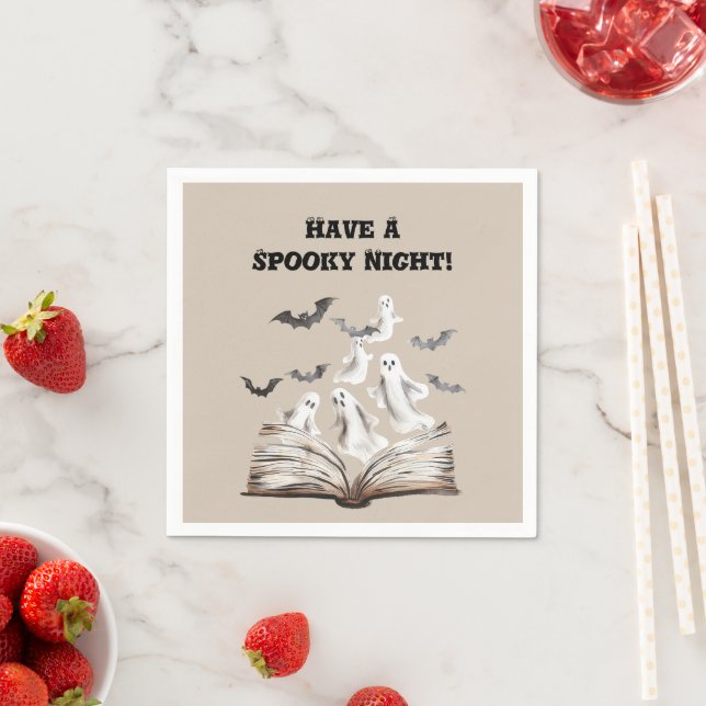 Spooky Night Book Ghosts Bats Halloween Napkin (Insitu)