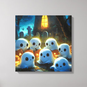 Spooky Night Cemetery Cute Halloween Ghost Canvas Print