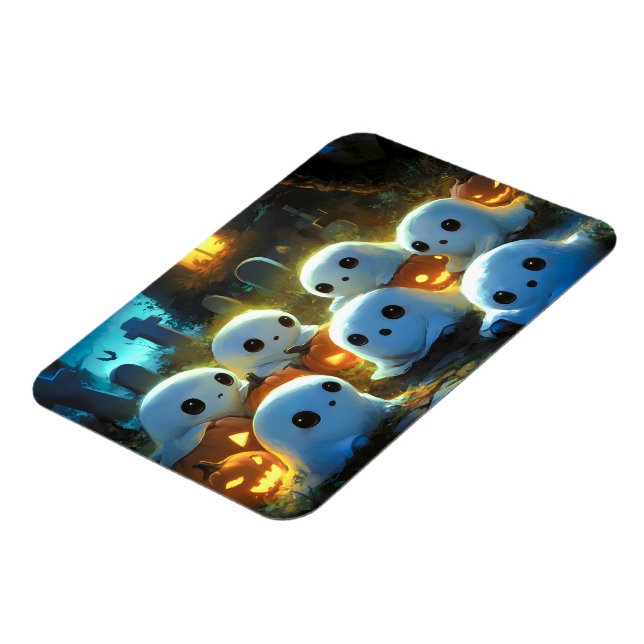 Spooky Night Cemetery Cute Halloween Ghost Magnet (Left Side)